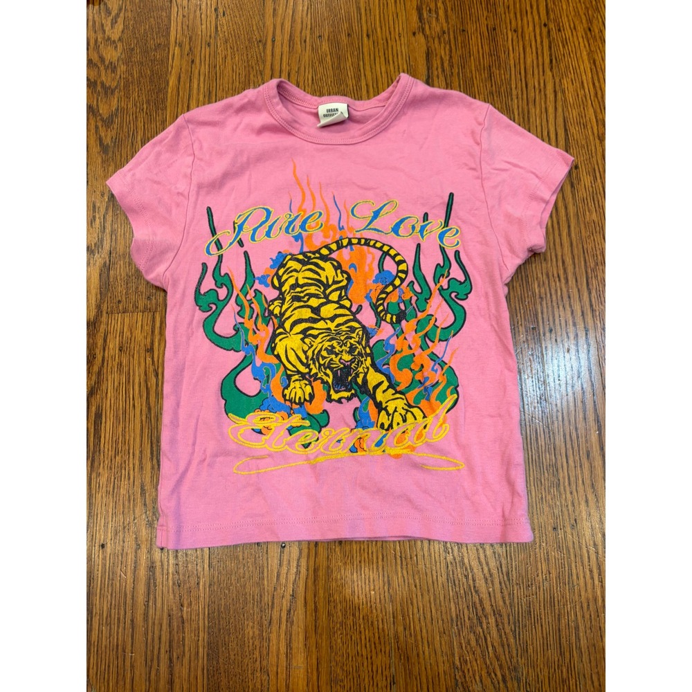 Urban Outfitters Pure Love Eternal Tiger Graphic Baby Tee Pink Medium Cotton